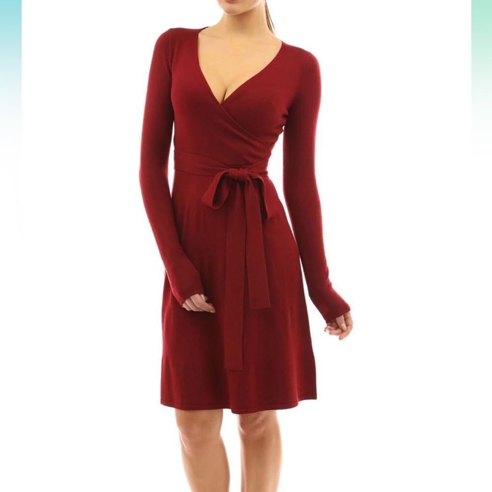 Women’s Long Sleeve V Neck Faux Wrap Dress Size Medium